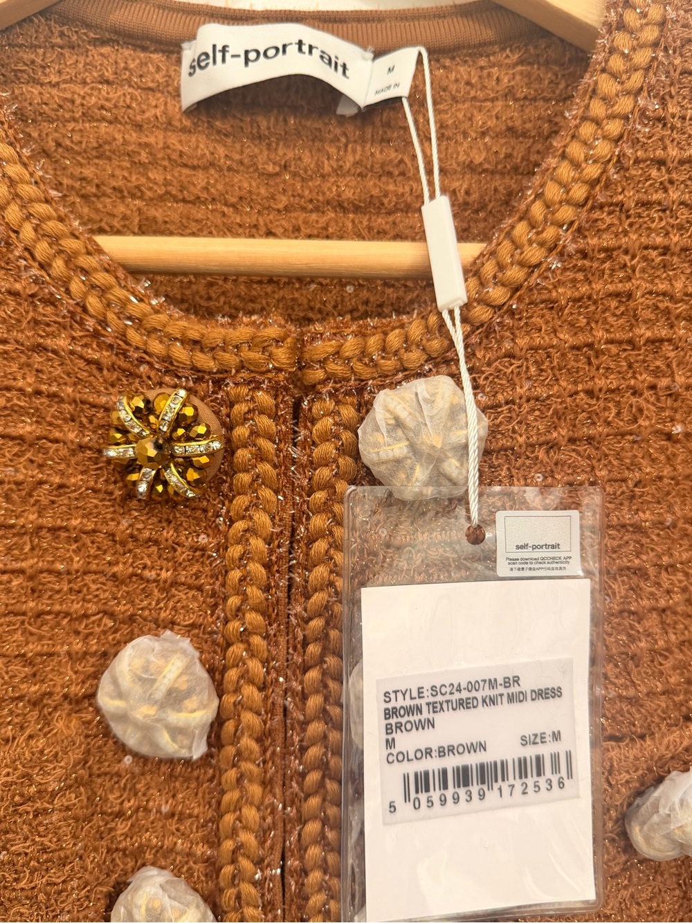 Self-Portrait Copper/Brown Long-Sleeve Button Knit Dress - Picture 2 of 7